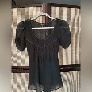 ALYX Black Detailed Neckline Puffy Sleeves Blouse